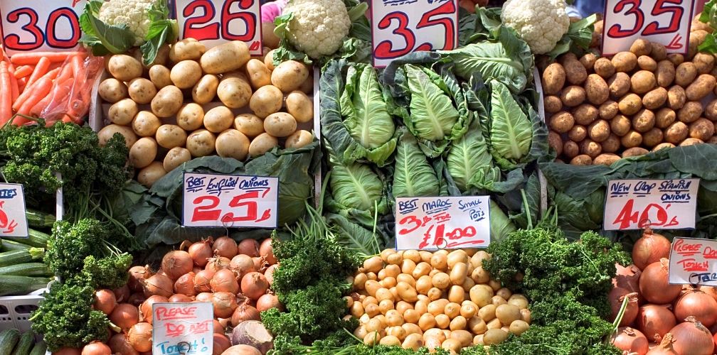 Vegetable products displayed for sale.