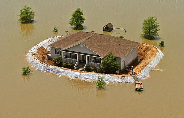 A house protected from flooding