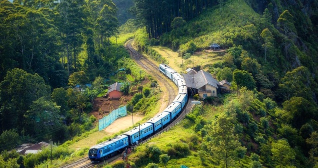 A train on a countryside station