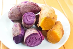 steamed Sweet potato varitieties purple, yelloe and orange