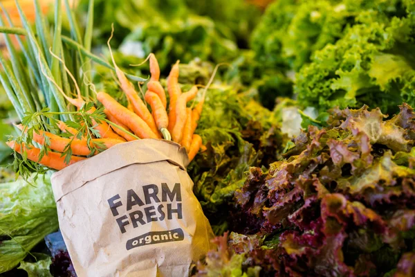 Fresh organic produce carrots on sale at the local farmers market